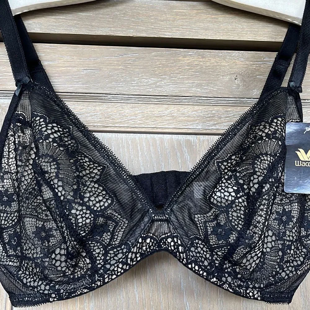 Wacoal Take The Plunge Underwire Bra Black Lace 34 DD New